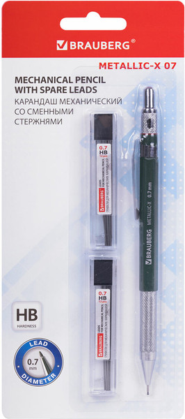 Механический карандаш Brauberg Metallic-X 07. С набором грифелей / 181966