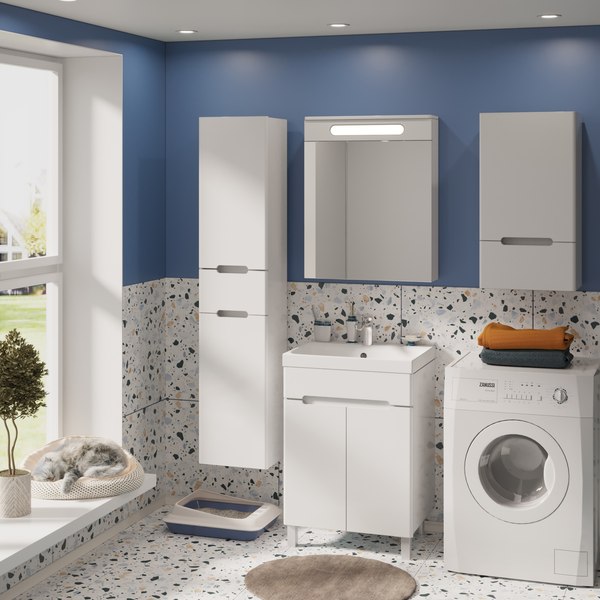 Шкаф-пенал для ванной Runo Парма 35 правый с корзиной