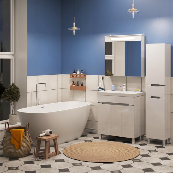 Шкаф-пенал для ванной Runo Парма 35 правый с корзиной