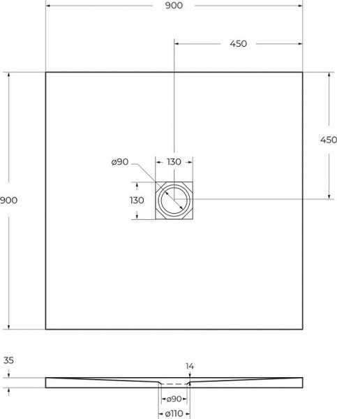 Душевой поддон BelBagno TRAY-MR-UNO-A-90-35-NERO-NO