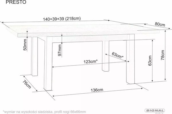 Обеденный стол Signal Presto 140-218x80