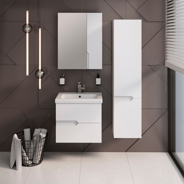 Шкаф с зеркалом для ванной Runo Стокгольм 60 правый