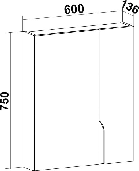 Шкаф с зеркалом для ванной Runo Стокгольм 60 правый