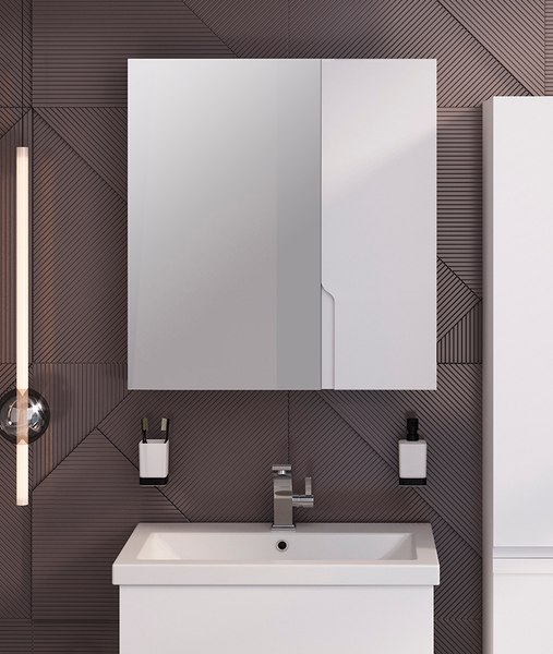 Шкаф с зеркалом для ванной Runo Стокгольм 70 правый - фото