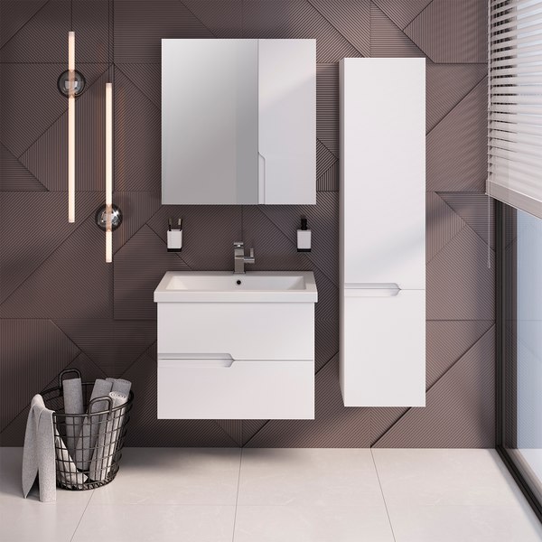 Шкаф с зеркалом для ванной Runo Стокгольм 70 правый