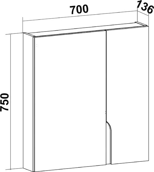 Шкаф с зеркалом для ванной Runo Стокгольм 70 правый