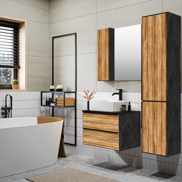 Шкаф с зеркалом для ванной Runo Мальта 70 правый