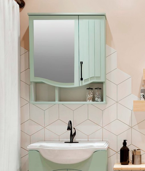 Шкаф с зеркалом для ванной Runo Марсель 65 правый - фото