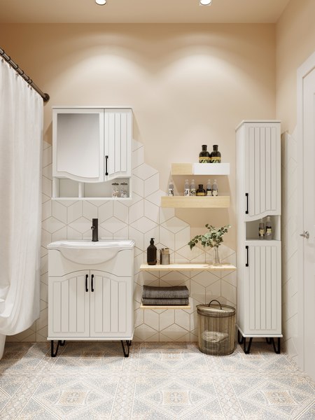 Шкаф с зеркалом для ванной Runo Марсель 65 правый