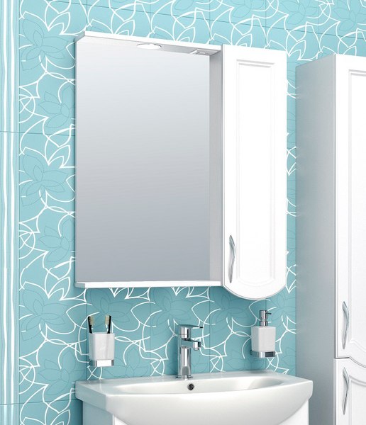 Шкаф с зеркалом для ванной Runo Неаполь 65 правый - фото