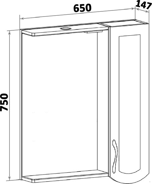 Шкаф с зеркалом для ванной Runo Неаполь 65 правый