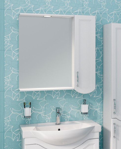 Шкаф с зеркалом для ванной Runo Неаполь 75 правый - фото