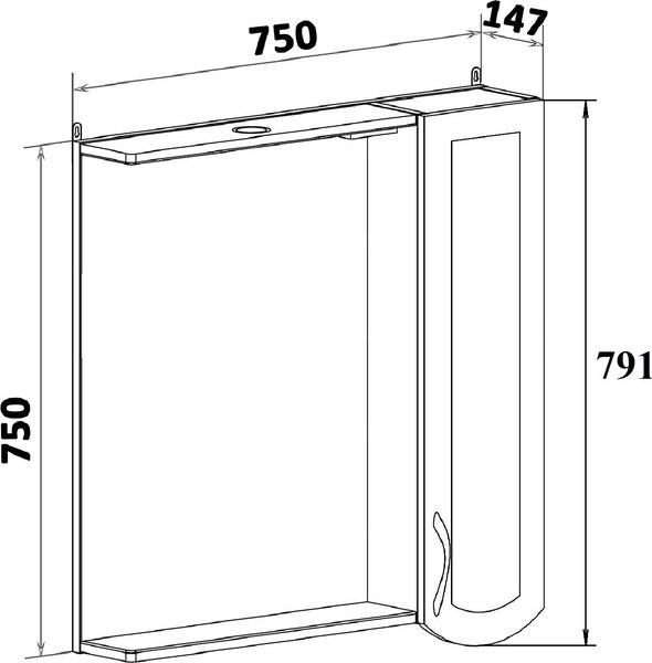 Шкаф с зеркалом для ванной Runo Неаполь 75 правый