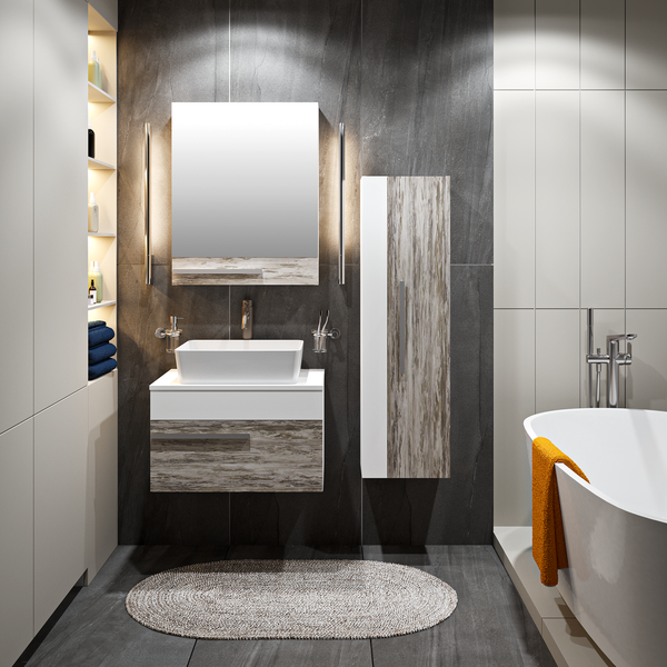 Шкаф с зеркалом для ванной Runo Вудлайн 60 правый