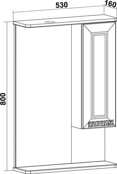 Шкаф с зеркалом для ванной Runo Монро 53 правый
