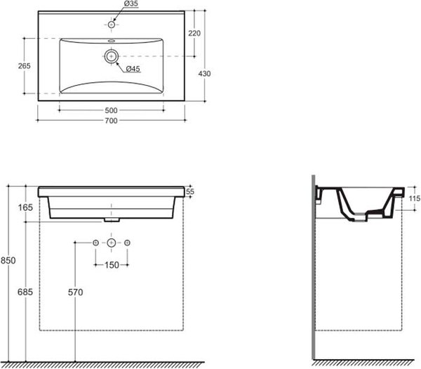 Умывальник Керамин Тобаго 70 ФС