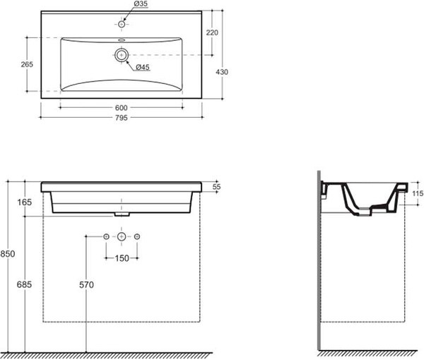 Умывальник Керамин Тобаго 80 ФС