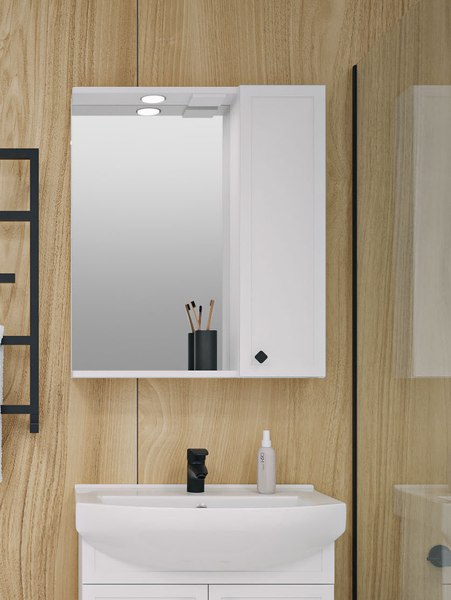 Шкаф с зеркалом для ванной Runo Римини 65 правый - фото