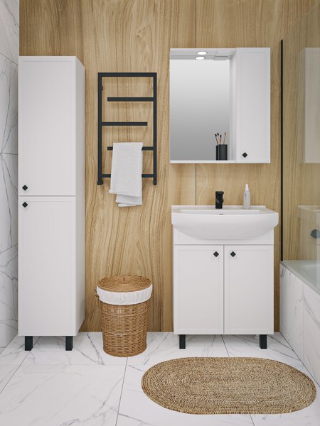 Шкаф с зеркалом для ванной Runo Римини 65 правый