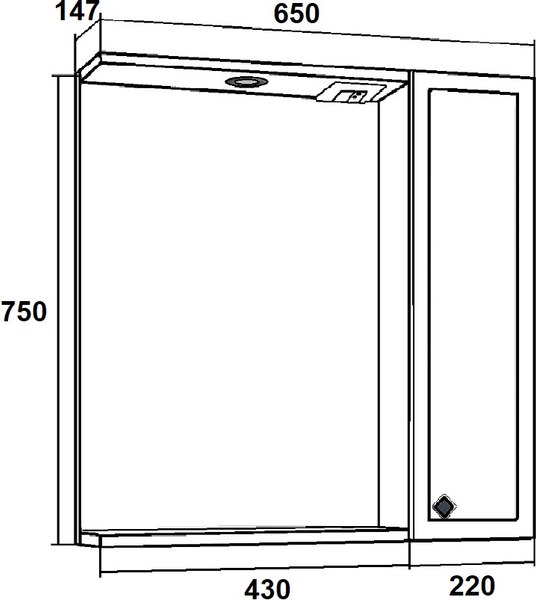 Шкаф с зеркалом для ванной Runo Римини 65 правый