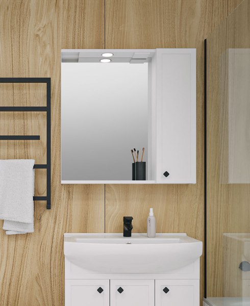 Шкаф с зеркалом для ванной Runo Римини 75 правый - фото