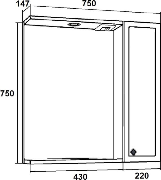 Шкаф с зеркалом для ванной Runo Римини 75 правый