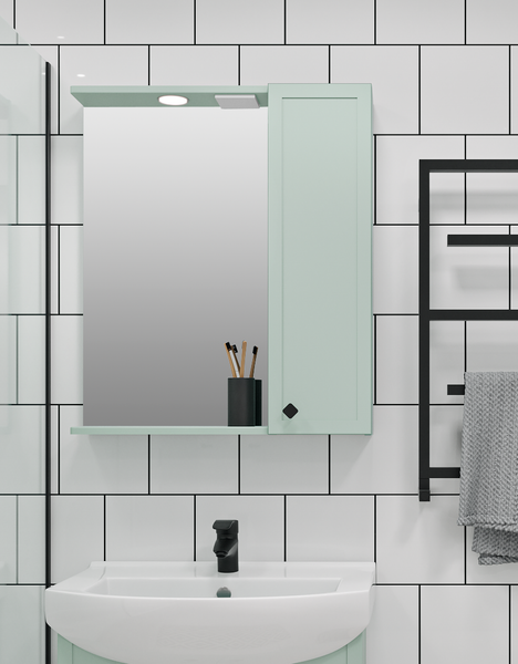 Шкаф с зеркалом для ванной Runo Римини 65 правый - фото