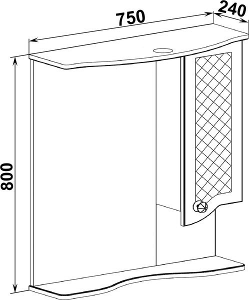 Шкаф с зеркалом для ванной Runo Милано 75 правый