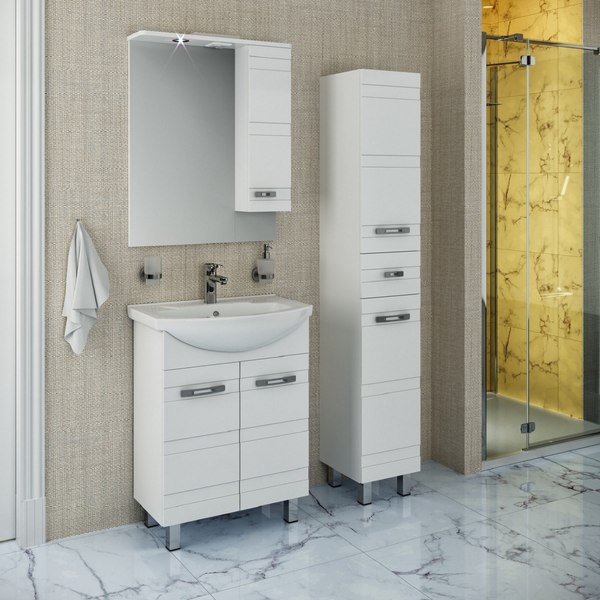 Шкаф с зеркалом для ванной Runo Турин 65 правый