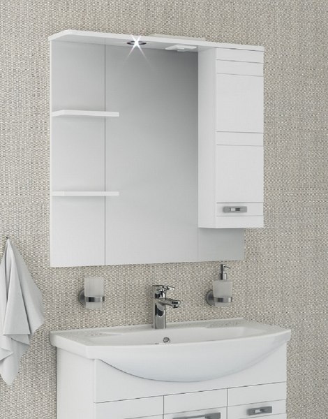 Шкаф с зеркалом для ванной Runo Турин 85 правый - фото