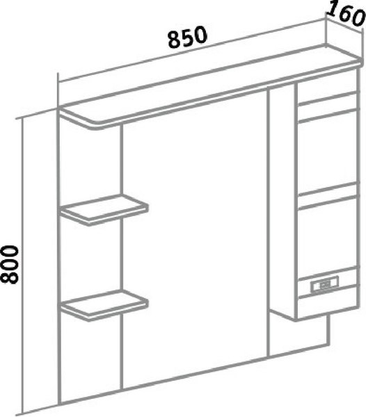 Шкаф с зеркалом для ванной Runo Турин 85 правый