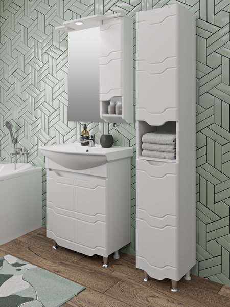 Шкаф с зеркалом для ванной Runo Стиль 65 правый