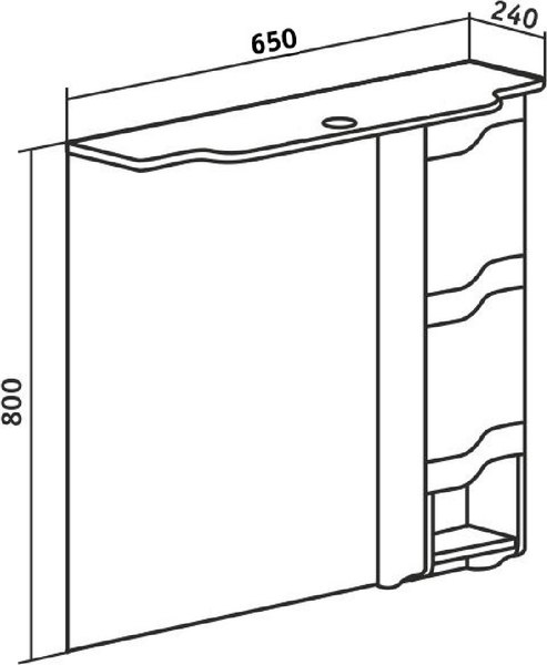 Шкаф с зеркалом для ванной Runo Стиль 65 правый