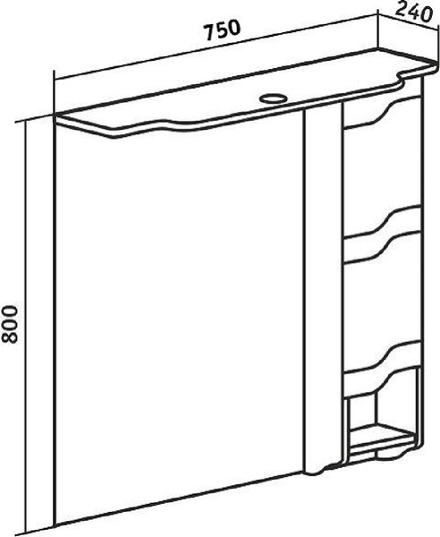 Шкаф с зеркалом для ванной Runo Стиль 75 правый