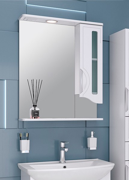 Шкаф с зеркалом для ванной Runo Толедо 75 правый - фото