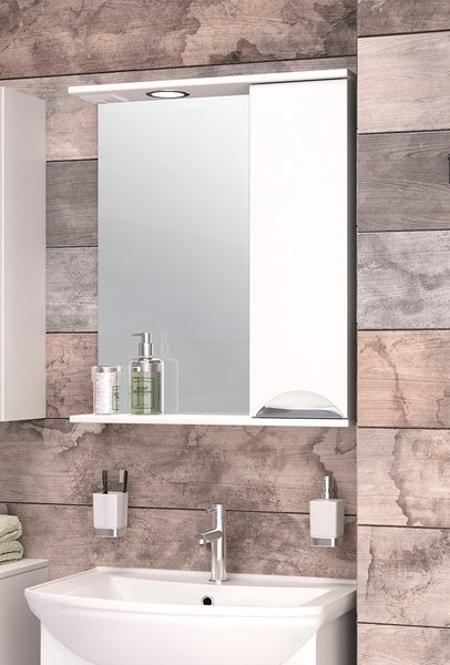 Шкаф с зеркалом для ванной Runo Барселона 65 правый - фото