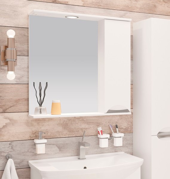 Шкаф с зеркалом для ванной Runo Барселона 75 правый - фото