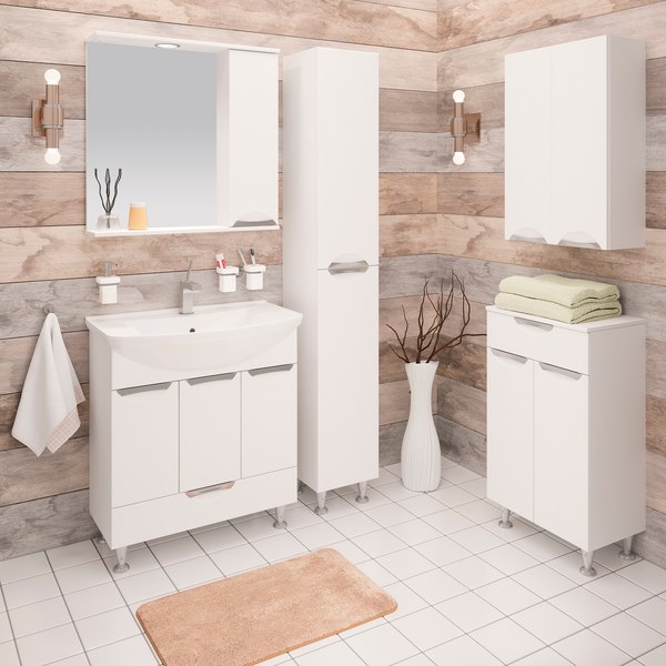 Шкаф с зеркалом для ванной Runo Барселона 75 правый