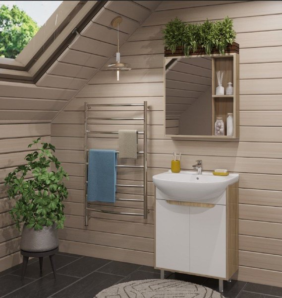 Шкаф с зеркалом для ванной Runo Эко 60