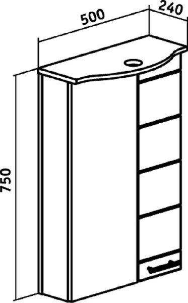 Шкаф с зеркалом для ванной Runo Кипарис 50 правый