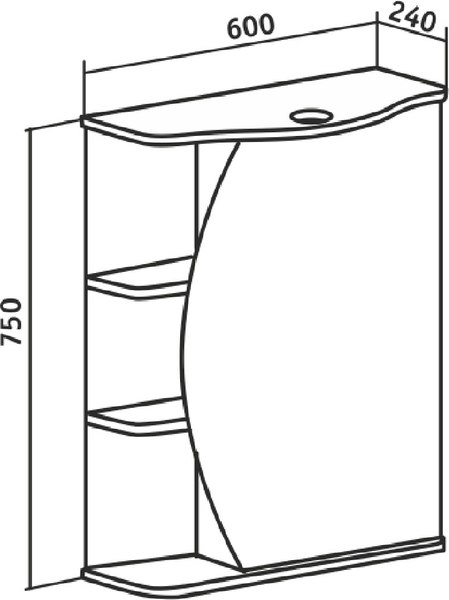 Шкаф с зеркалом для ванной Runo Линда 60 правый