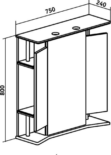 Шкаф с зеркалом для ванной Runo Валенсия 75