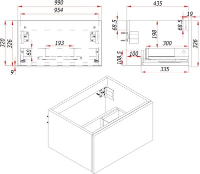 Тумба с умывальником ЗОВ Кито 100 / K100LW0MFWPM-HPL38T6002