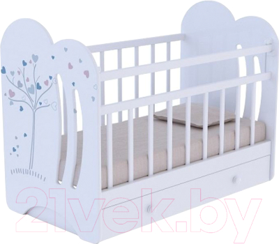 Детская кроватка VDK Wind Tree с маятником и ящиком (белый) - фото