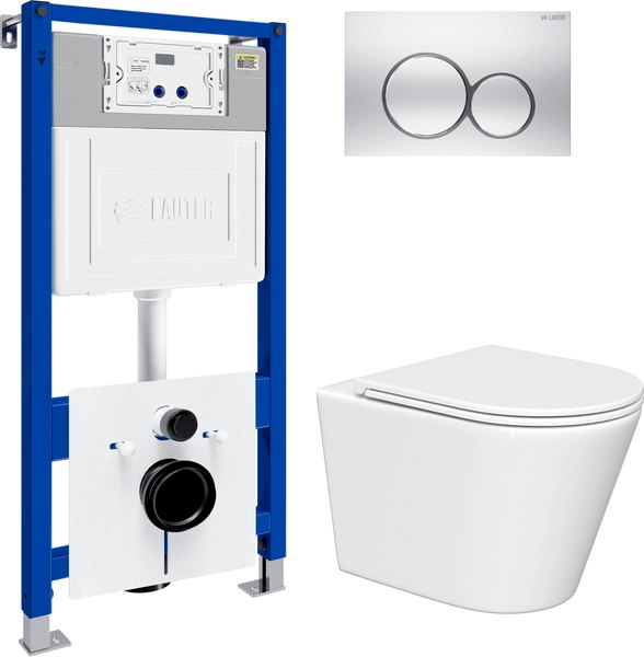 Унитаз подвесной с инсталляцией Lauter Longer 2110822 с кнопкой 219703E - фото