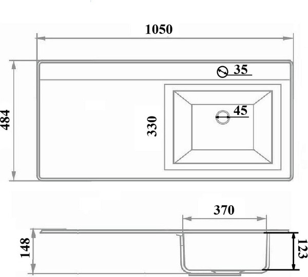 Умывальник Runo Гамма 105 лайт с левым крылом