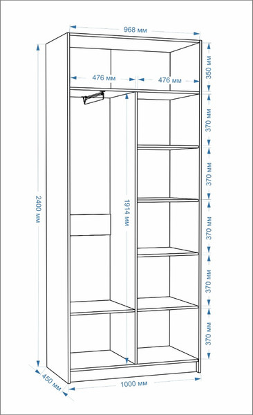 Шкаф-гармошка Евва Лайн ЛН-2D.450.02(2Z/2Z)