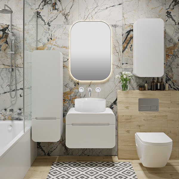 Шкаф-полупенал для ванной Runo Ницца 35 правый