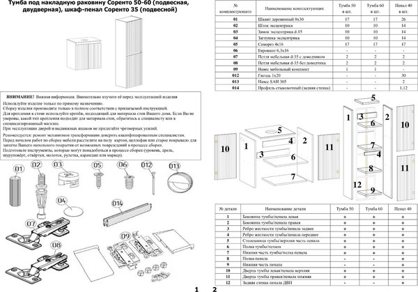 Тумба под умывальник Runo Соренто 60 вертикаль