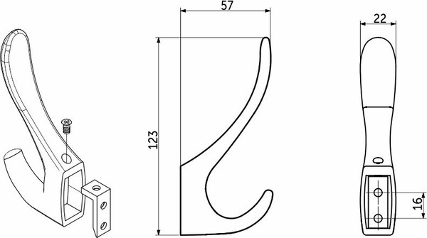 Крючок для одежды AKS Roma двухрожковый